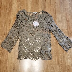 NWT Umgee Festival macrame tan sweater sz small